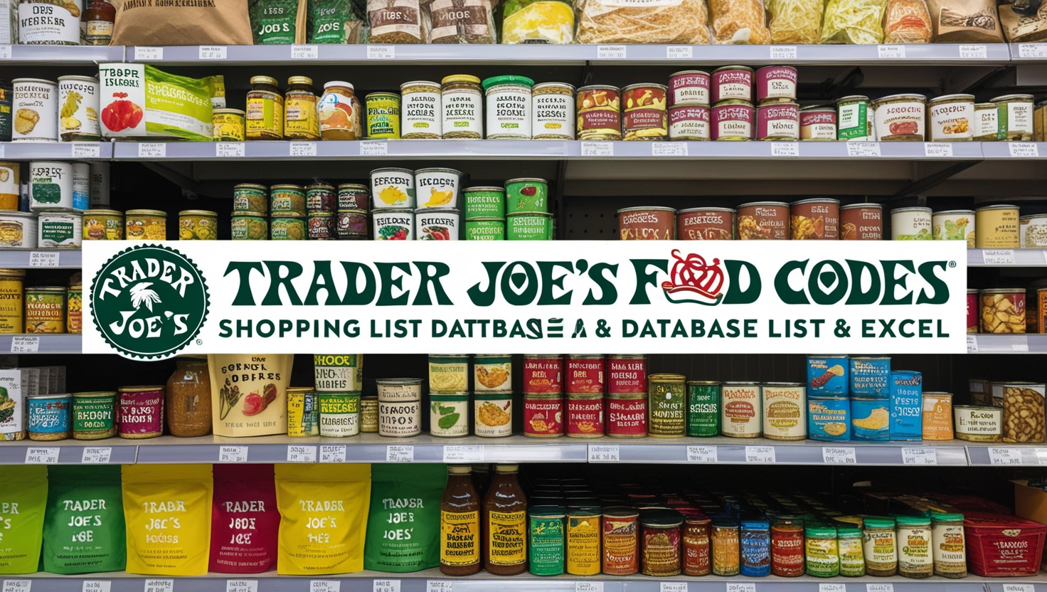 Trader Joe's Food Codes Shopping List Database list Excel