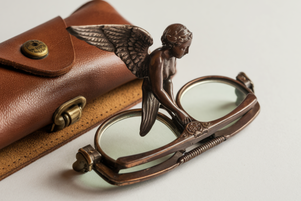 Folding Victorian Lorgnette Glasses with Winged Angel Handle